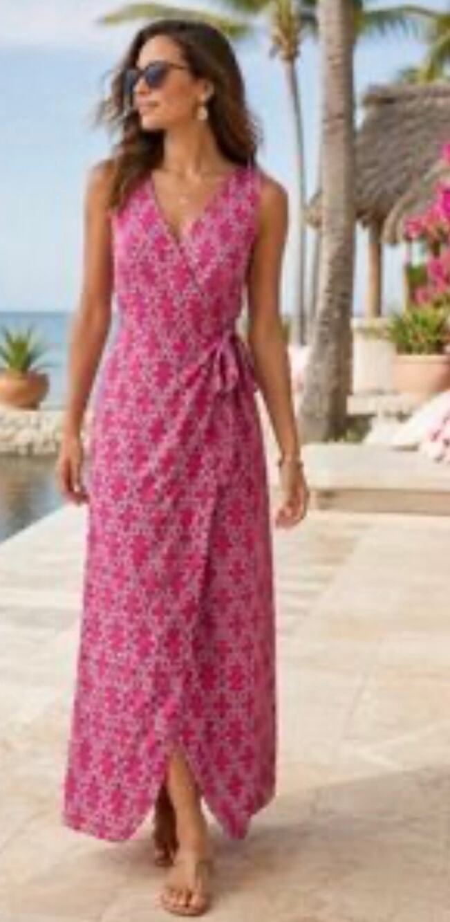 Banana Republic Sleeveless Maxi Wrap Dress Pink & Gray Moroccan Style - XS